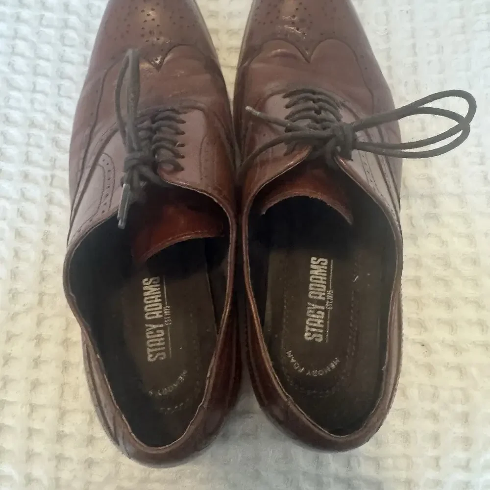 STACY ADAMS WING TIP DRESS SHOES BROWN LEATHER SIZE 8.9 M